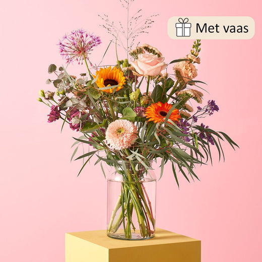 Vaasgeluk boeket (inclusief vaas!)